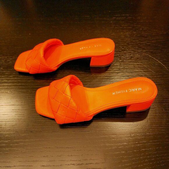 Marc Fisher Casper Bright Summer Orange Braided Block Heel Slide Sandals 5.5M - Picture 5 of 15